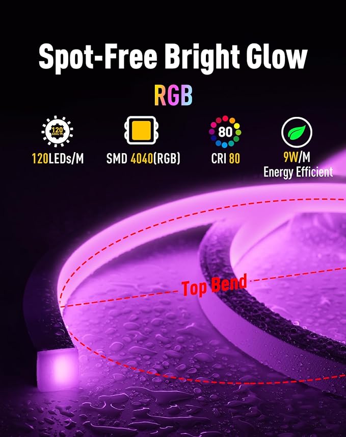 Shine Decor IP68 Waterproof LED Strip Light, 24V Pool Rated Submersible Silicone Neon, UL Listed Underwater Outdoor LED Rope Light for Pool Fountain Waterfall Bathtub, 16x16mm, RGB, 29.53FT