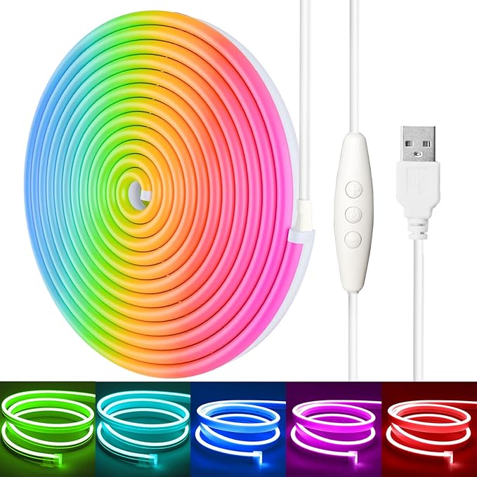 16.4FT RGB Neon Light Strip, 5V USB Led Strip Lights with Touch Controller, Flexible Neon Rope Lights for Bedroom, Party, Home Decor