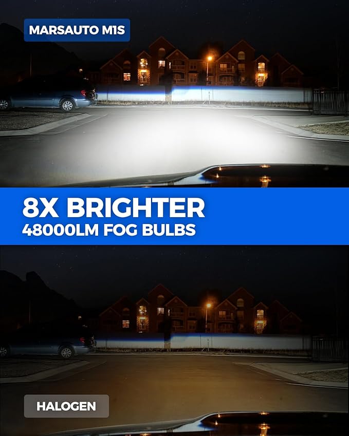 Marsauto 9007 Bulbs for Fog, 800% 48000LM Super Bright with 20000RPM Cooling Fan M1S 9007/HB5 Bulb, 1:1 Design, 60000+ Hours Lifspan, IP68, 3MIN Play and Plug, Pack of 2