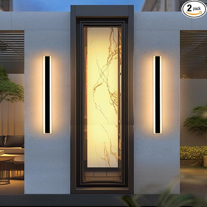 Mikeru 2Pack 39.3inch Outdoor Wall Light Fixtures, 3000/4500/6000K 3 Color Modern Black Linear Wall Lights Front Porch Light Wall Mounted Led Lighting for Basement, Shop,Garage Non-Dimmable