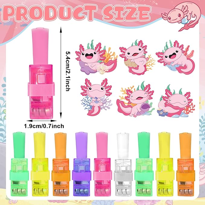 36Pcs Axolotl Themed LED Finger Lights Axolotl Party Favors Glow in the Dark Light Up Finger Lights Cartoon Animals Themed Toys Bulk for Axolotls Party Favors Birthday Gift