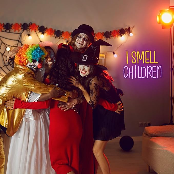 I Smell Children Neon Sign for Wall Decor Halloween Neon Light Colorful LED Neon Sign USB Powered LED Neon Light for Bedroom Shop Hotel Bar Halloween Decoration