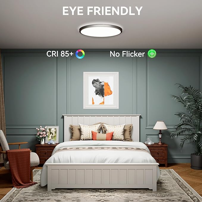 hunhun 2 Pack 16 Inch Dimmable LED Flush Mount Ceiling Light 4800LM Round Light Fixture 5 Color Temperature Selectable Super Slim Large Flat Ceiling Lamp for Living Dining Room Black