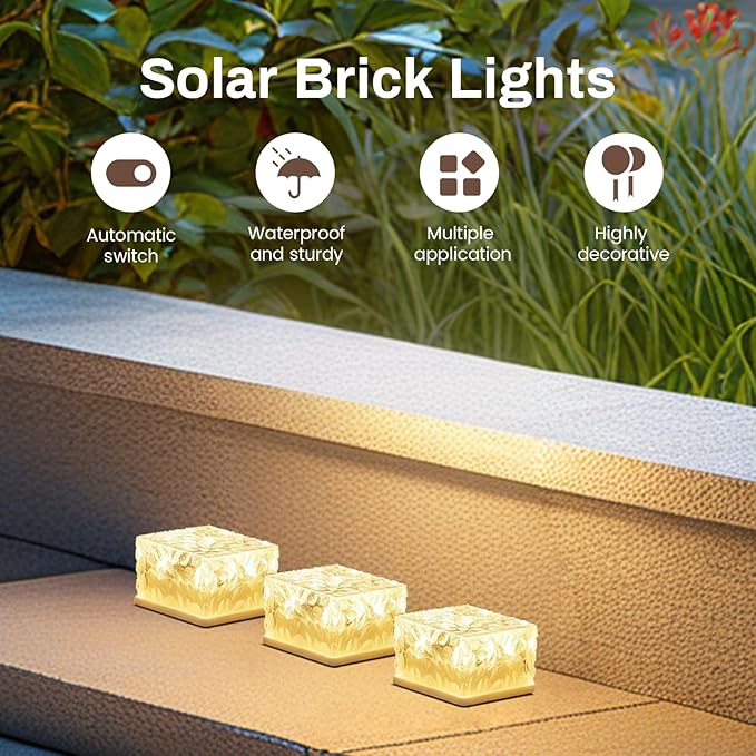 Wokyo Solar Lights Outdoor Waterproof LED Ice Rock Cube Lights Brick Lights Pavers Light 4 Packs for Patio Pool, Garden, Pathway, Decorative Christmas Festives 2.8x2.8 inch (Small - Cold White)