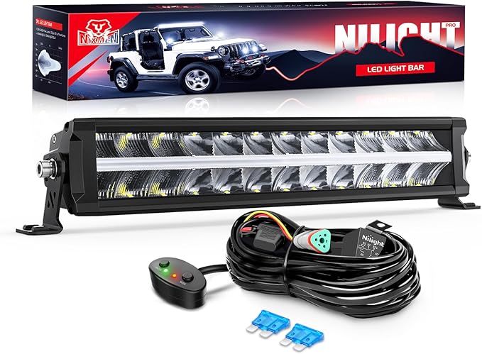 Nilight 16 Inch LED Light Bar DRL 120W 12400LM Anti-Glare Flood Spot Offroad LED Driving Light IP68 w/ 16AWG DT Connector Wiring Harness for Pickup Truck SUV ATV UTV Boat 4x4 Jeep