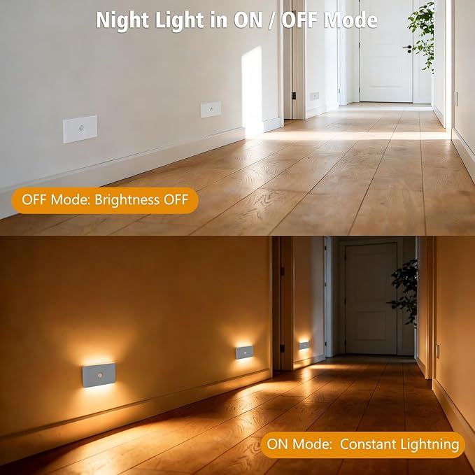 Motion Sensor Night Light, Rechargeable Battery Night Light, 3000K-6500K Magnetic/Stick-on Closet Lights, Dimmable Stair Lights for Bedroom Kitchen Hallway Stairs (2 Pack)