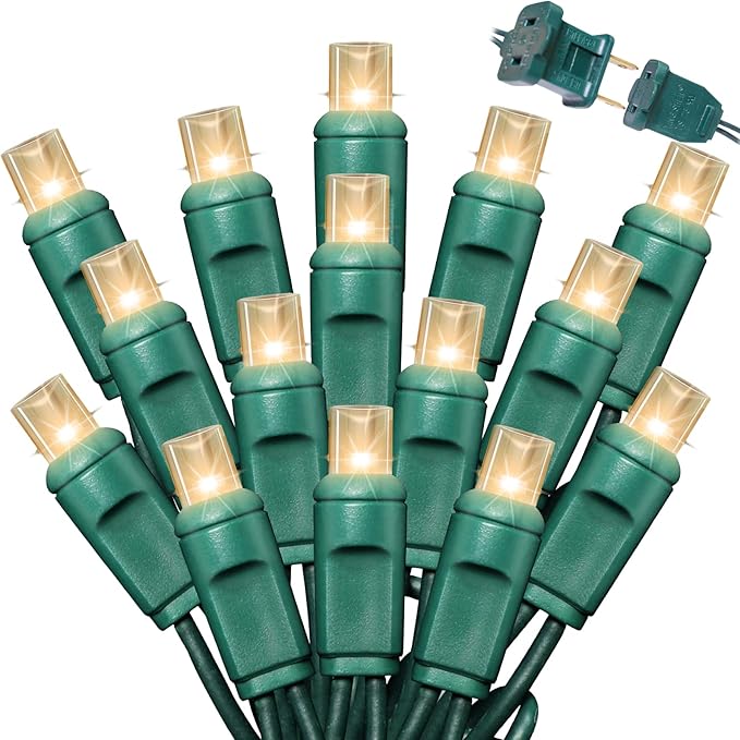 LAMPHOME 1200LED (24pk of 50L) String Lights,Twinkle, LED Christmas Lights, 6" SPACING,Green Wire,Warm White