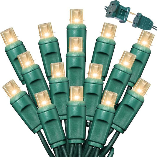LAMPHOME 200LED (4pk of 50L) String Lights,Twinkle, LED Christmas Lights, 6" SPACING,Green Wire,Warm White