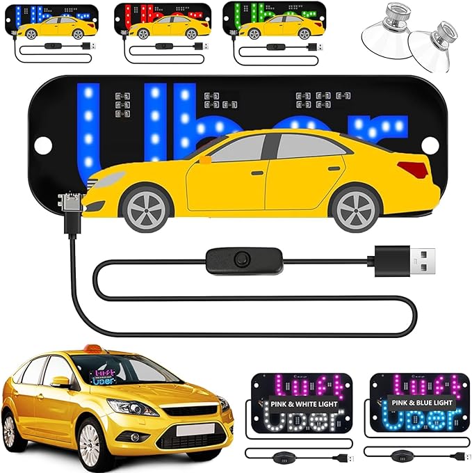 LED Light Sign for Car, Taxi Windshield Light Sign, USB Car LED Display with Suction Cups, Taxi Indicator Lights, USB Plug, Dual-Color Conversion, Improve Night Visibility (TypeB-Blue)