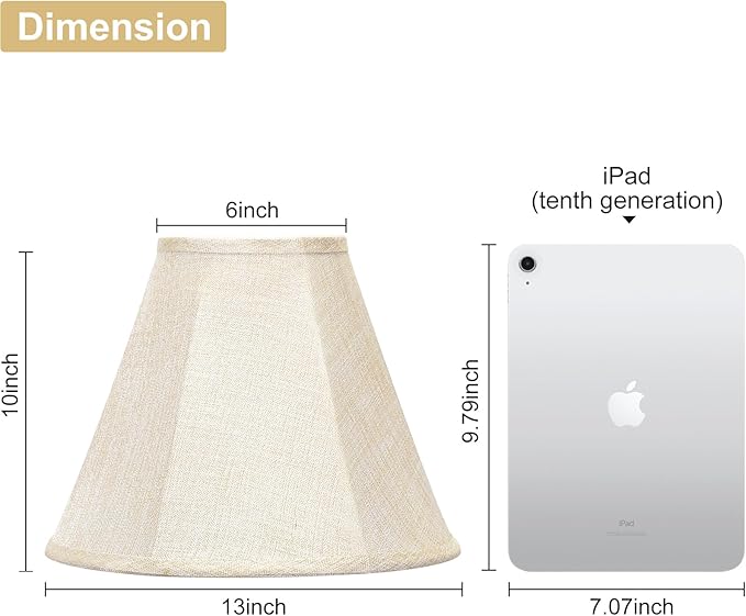 Lamp Shades Set of 2, Champagne Beige Bell Lamp Shades 6" x 13" x 10"High, Medium Shade Replacement Fabric Natural Linen Hand Crafted(Spider Fitter), Harp Holders Included, Easy Assembly Required