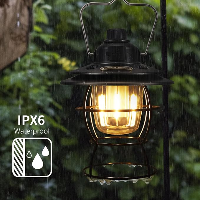 LED Camping Lantern Rechargeable,Vintage Lanterns for Power Outages,Retro Style,3 Light Modes with Dual Lamp Beads,Stepless Dimming,Portable Hanging Tent Light for Hurricane,Emergency,Indoor(Black)