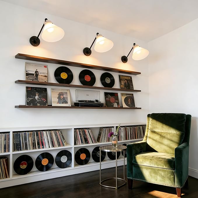 Industrial Vintage Slope Pole Wall Mount Single Sconce with Funnel Flared Clear Glass Shade, Swing Arm Wall Sconce Light Lamp Fixture Hardwired