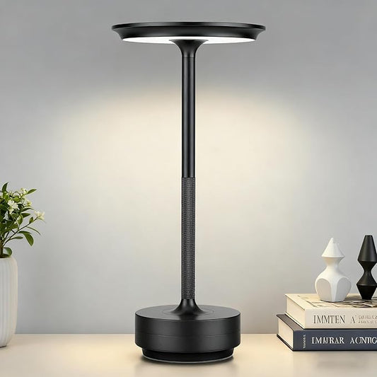 Cordless Table Lamp Rechargeable - 5000mAh Battery Operated LED Table Light with Touch Stepless Dimming - Portable Matte Black Metal Outdoor Lamp for Patio, Restaurant, Nightstand