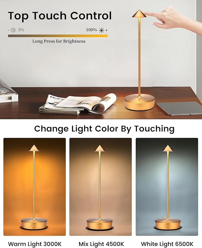 Cordless Led Table Desk Lamp 2 Pack, 7000mAh Battery Outdoor Table Light Waterproof for Restaurant Patio Camping Home Decor, USB-A Output, Brightness Memory, Dimmable