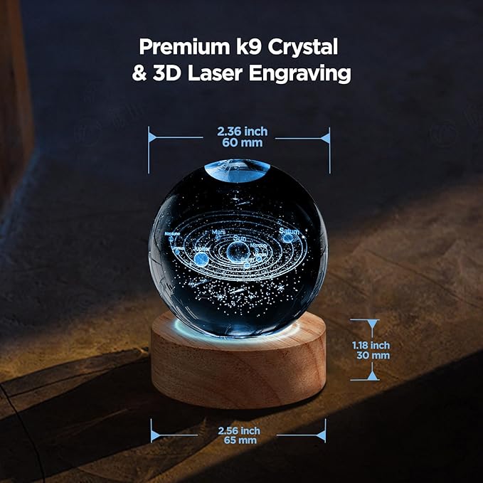 3D Solar System Crystal Ball Night Light with 16 Color, Unique 60mm Galaxy Planets Glass Ball Lamps with Remote Cool Birthday Christmas Decor Astronomy Space Gifts for Boys Girls Friends
