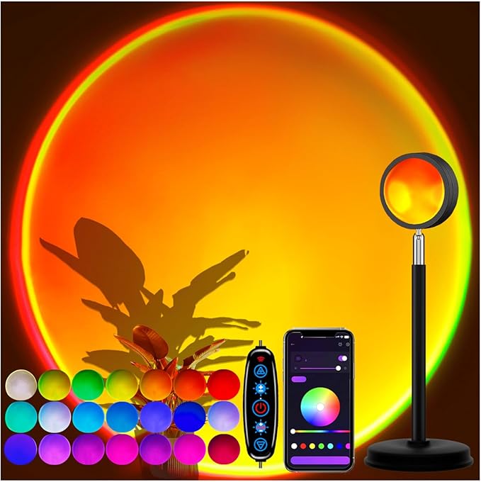 Sunset Lamp Projector with APP Control - 21 Color Changing LED Sunset Light, 180° Adjustable for Photography, Bedroom Decor, Party, Wedding, Mood Lighting