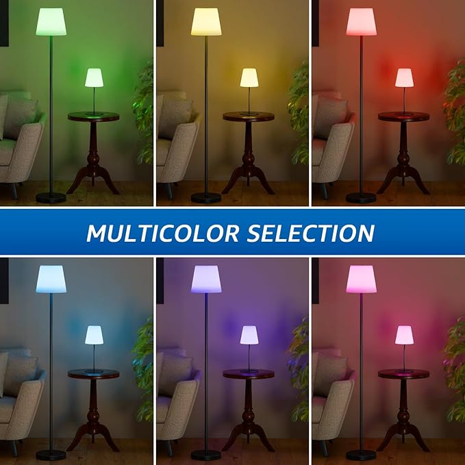 Solar Outdoor Floor Lamp and Table Lamp 2-Piece Set Dimmable Cordless USB Rechargeable RGB Warm White LED Water-Resistant Lights for Yard Garden Patio Balcony