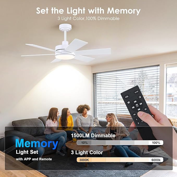 42 inch Ceiling Fans with Lights, Ceiling Fan with Remote APP, Dual-Sided Modern/Rustic 6 Blades, Reversible, 3CCT, Sloped Flush Mount Low Profile Ceiling Fan with Lights Bedroom Kitchen Indoor White