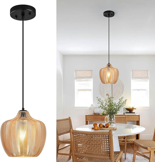 Amber Glass Pendant Lights Kitchen Island 1 Light 9.25 in Glass Globe Pendant Light Fixture Adjustable Modern Farmhouse Pendant Lighting for Bedroom Dining Room (1 Pack)