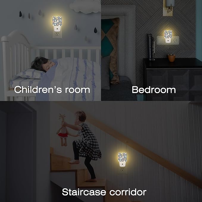 Easter Bunnies and Eggs Night Light, Colorful Rabbits and Flowers Dusk to Dawn Night Light Plug in,0.5w Energy Saving Sleep Friendly NightLight for Kids Boys Girls Home Decor