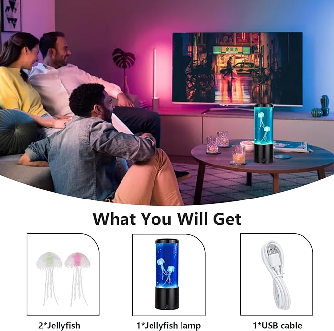 Jellyfish Lamp,Jellyfish Night Light Table Lamp with 7 Color Changing,Jelly Fish Light Aquarium Lamp Mood Night Light Decorations for Home Office Valentine‘s Gifts for Lover Kids Adults