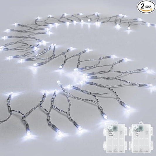 String Lights Outdoor Waterproof 9.8ft 30 LED, Cool White Fairy Lights Battery Operated with Timer Clear Wire for Indoor & Outdoor Decorations Garland Party 2 Packs