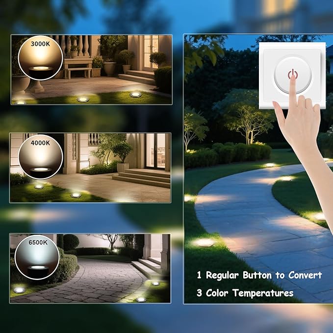 Outdoor In-Ground Lights Wired,Waterproof IP67 LED Landscape Lights 110V 120V,3CCT Selectable Well Lighting,Diameter 4inches up Tree Spotlight for Pathway,Garden,Yard,Pack of 8 (5W, Piece, 8)