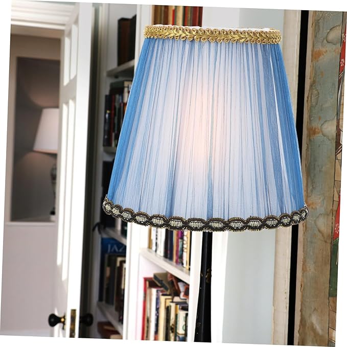 VOSAREA Small Pleated Lamp Shades Set of 2 - Vintage Blue Fabric Lampshades for Table or Wall Lamps - Clip On Design for Easy Installation for Home Decor