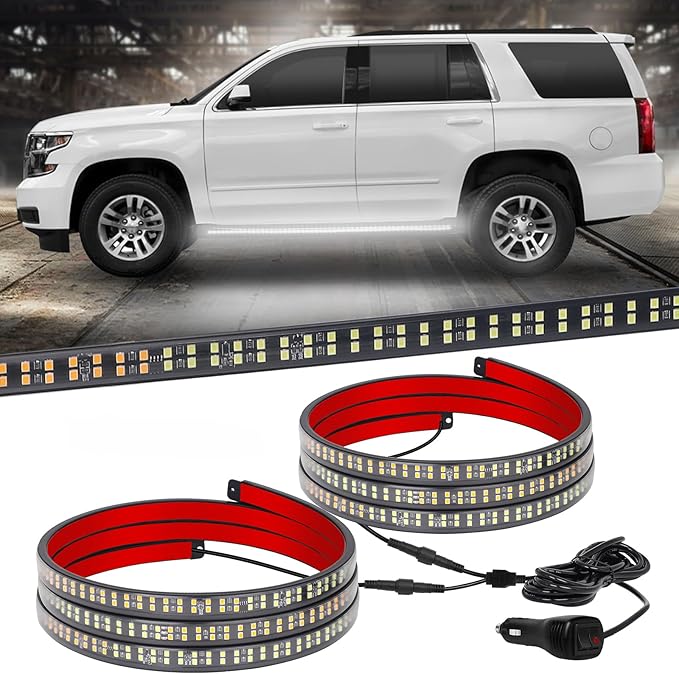 XRIDONSEN 2PCS 60 inch White Running Board Lights Strip 720 LED Emergency Strobe Lights Flashing Warning Hazard Safety Waterproof Side Lights for Trucks Construction Vehicles Pickup SUV Jeep