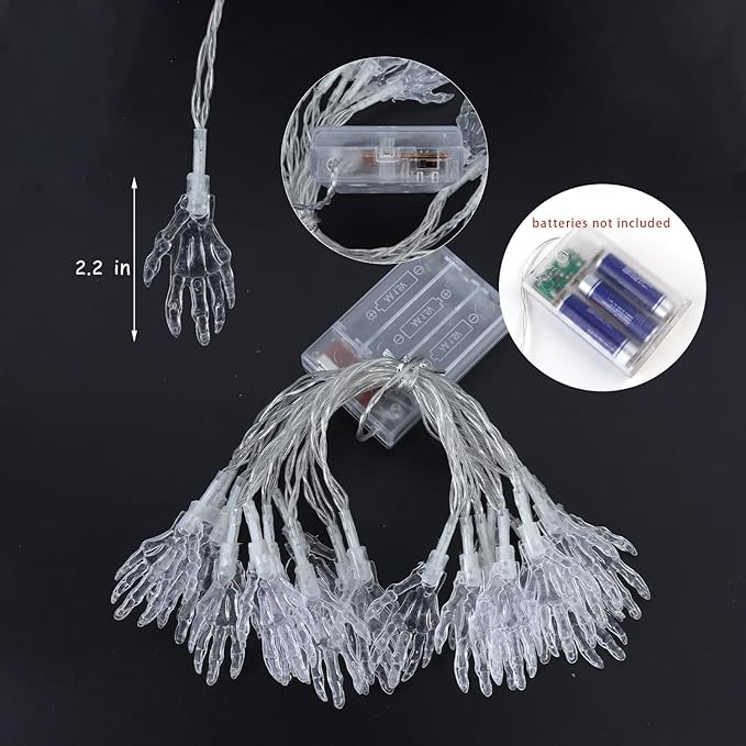 Halloween String Lights 10Ft 20 LEDs Battery Operated Outdoor Decorations Ghost Hand Lights for Halloween Party Decor