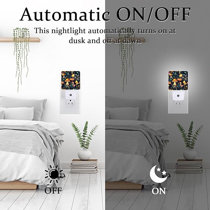 Mushrooms Night Light, Plug-into Wall Fantasy Forest Nightlight Lamp with Dusk to Dawn Sensor, Led Lamp 0.5W Energy Efficient for Boys Girls Adults Home Decor
