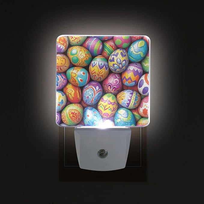 Easter Egg Patterns Night Light 2 Pack Dusk to Dawn Sensor Led Lamp for Women Men Night Lights Plug into Wall Decor for Bedroom Kitchen Corridor, 0.5W