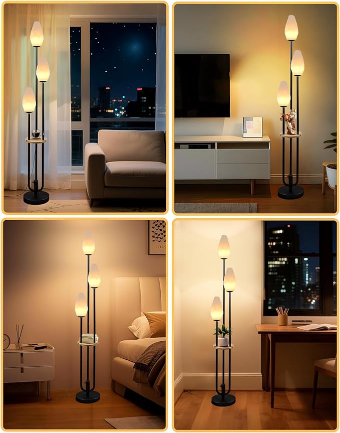 Lightdot Black Dimmable Floor Lamp with Table, 63IN Mid-Century Oval Floor Lamps with Bulbs Included, 3-Lights Candle Holder Style Modern Tall Standing Lamp for Living Room/Sofa Beside/Corner Decor