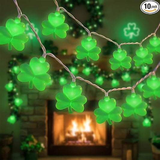 8.5Ft St Patricks Day Lights, 10 LED 3D Shamrock Lights Plug In, Waterproof St Patrick's Day String Lights Shamrock, Saint Patricks Day Decorations, St Patricks Day Outdoor Light for Window & Home