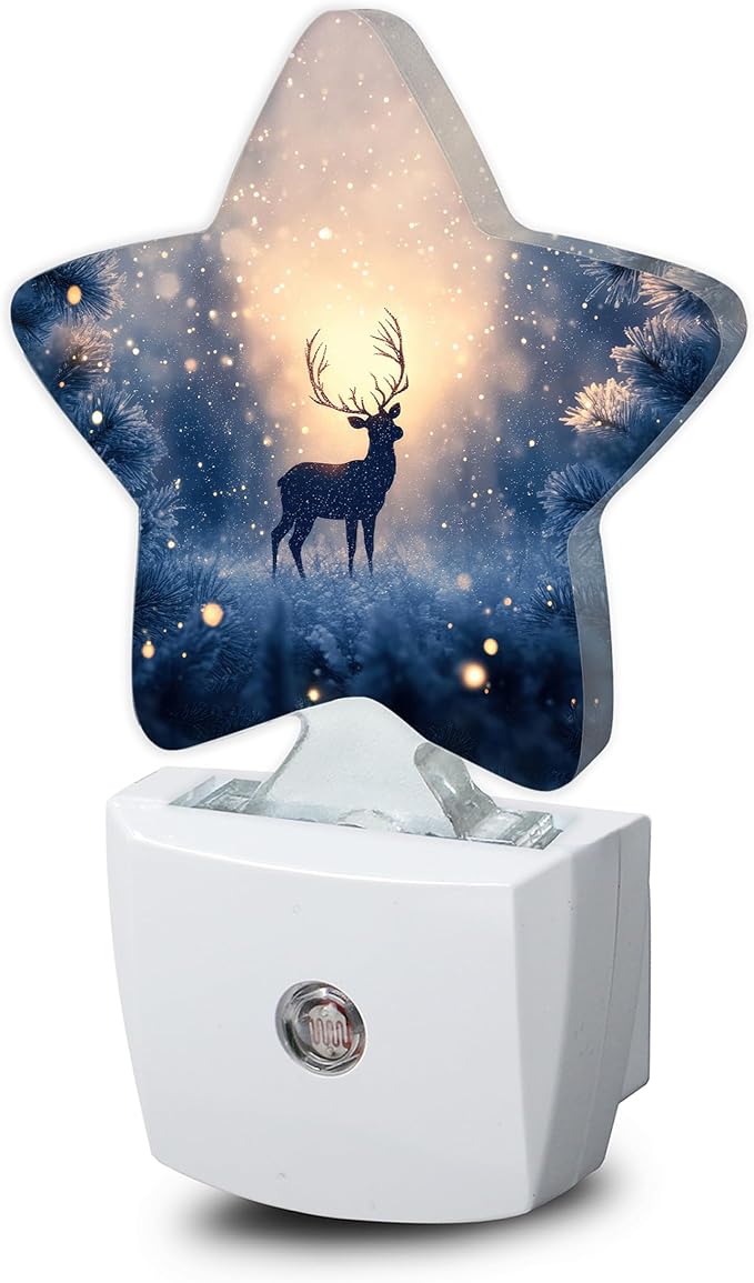 Christmas Deer Dusk to Dawn Star Night Light,Winter Tree Snowflake Smart Sensor Nightlight for Bedroom Kitchen Hallway Stairs,Plug-in Energy Efficient Decor Desk Lamp Women Men Gifts