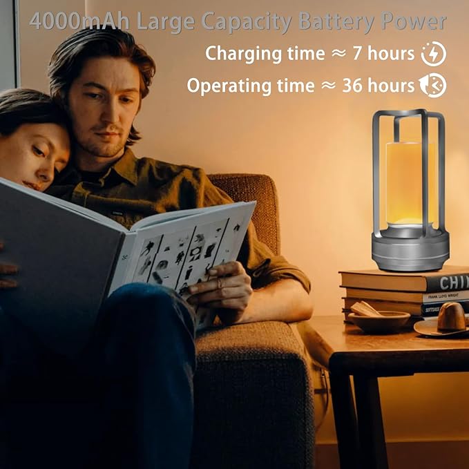 Cordless Rechargeable Table Lamps, Portable Lumisom Crystal Small Lantern Lamp with Touch Control & 3 Color Dimmable, 4000mAh Battery-Powered Klarako Crystal Desk Lanter for Outdoor Indoor (Silver)