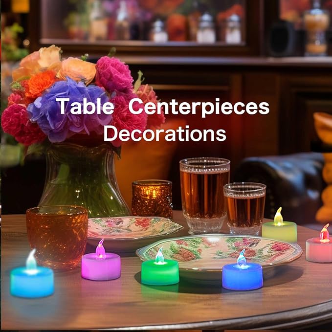 LANKER 24 Pack LED Tea Lights Candles, 7 Color Changing Flameless Tealights, Long Lasting Battery Operated Fake Candles, Decoration for Wedding, Halloween and Christmas (Multi-Color -24pcs)