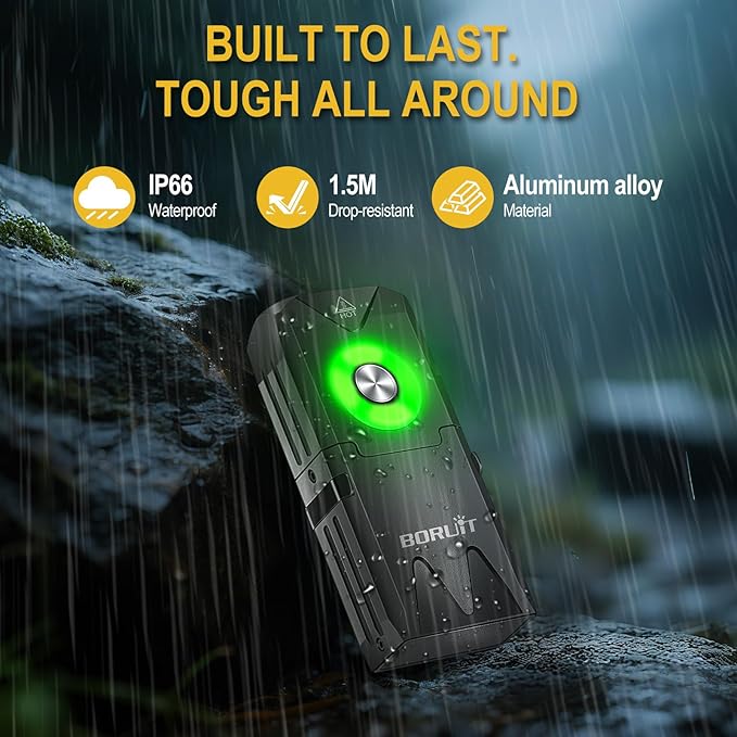 BORUIT EV25 Mini Small Powerful LED Rechargeable EDC Flashlight – 650 Lumens, Pocket Keychain with White & RGB Side Light,Magnetic Tail & Clip, IP66 Waterproof for Camping, Hiking, Emergency