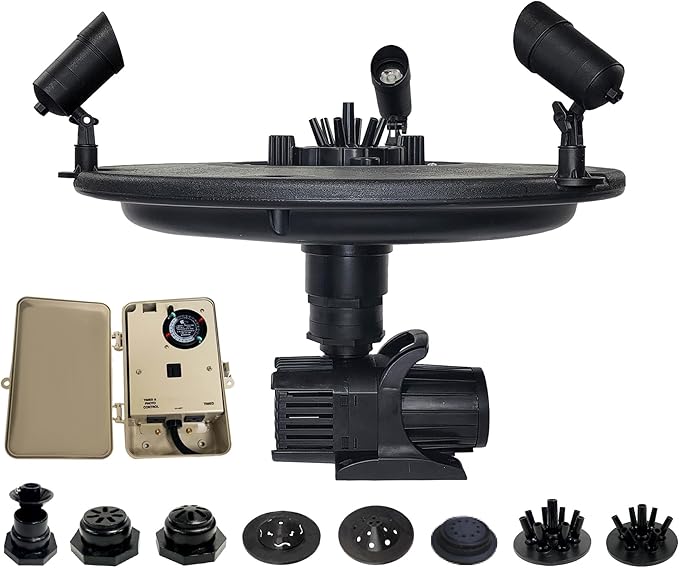 HALF OFF PONDS Floating Fountain, 3/4 HP Pond Aerator, 200 ft Cord, 8,000 GPH Water Pump, 11 Spray Patterns, Color-Changing LED Lights & Control Box, for Ponds, Lakes & Water Gardens