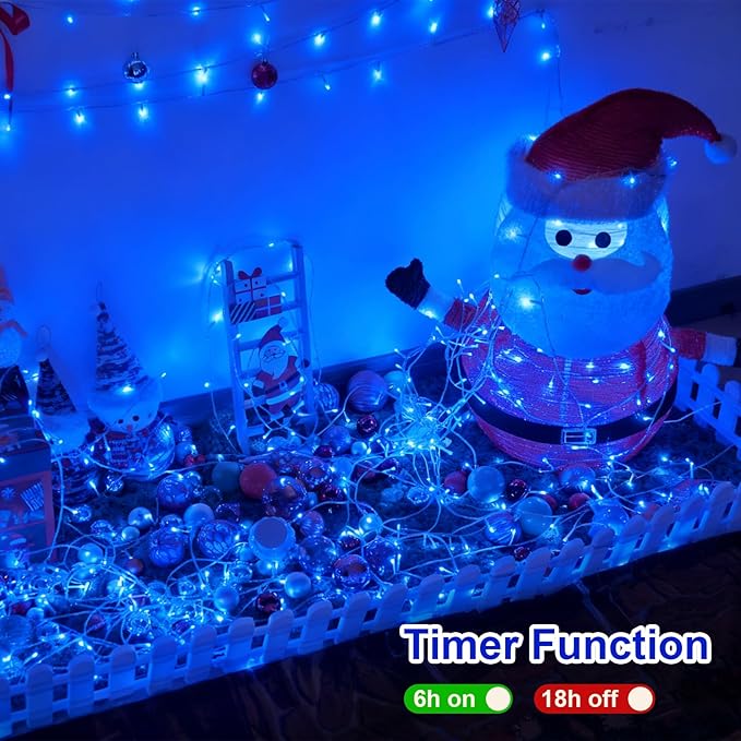 QITONG Blue String Lights Outdoor, 165ft 500 LED Christmas Light Plug-in with 8 Modes, Clear Wire Twinkle Xmas Lights Indoor