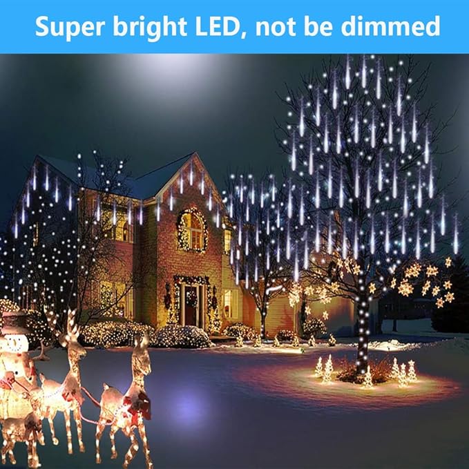 Outdoor Christmas Lights: 40 Tube(Equivalent to 5 Sets of 8-Tubes) Meteor Shower Rain Lights - Waterproof Christmas Halloween Decorations for Yard Outside Tree Roof, White