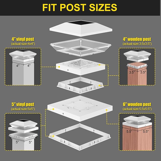 T-SUN Solar Post Cap Lights with Auto-Change Colors- for Wooden (4x4/6x6) & Vinyl (4x4/5x5) Posts | Weatherproof Outdoor Solar Fence Post Lights for Deck, Porch, Garden & Stairs(18-Pack,RGB)