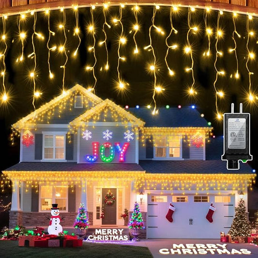 1620 LED 164ft Christmas Icicle Lights Outdoor,8 Modes Fairy Curtain Icicle String Lights with 360 Drops, Twinkly Lights Plug in Timerr Memory for Outdoor Holiday Wedding Party (Warm White)