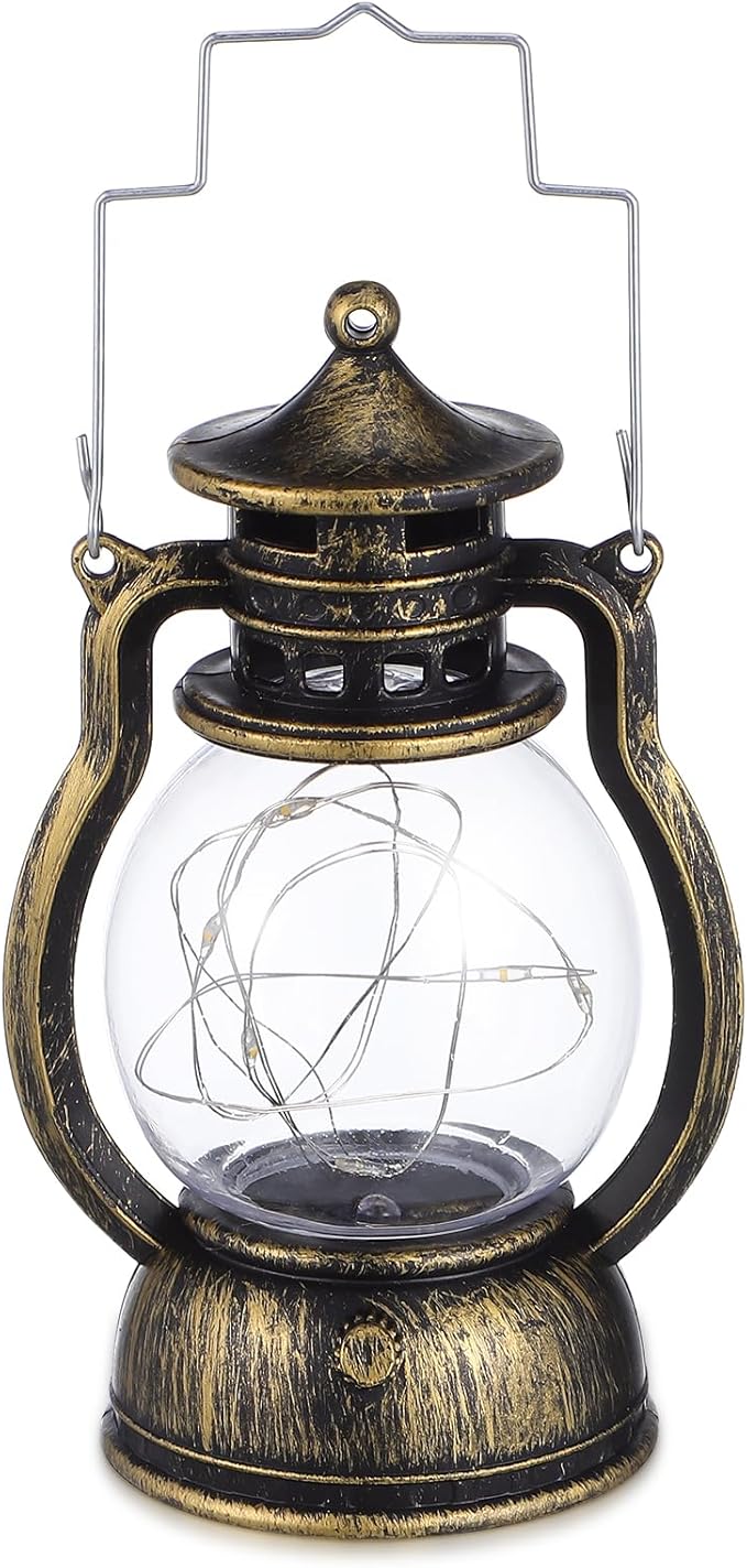 NUOBESTY 1pc Retro Handheld Lantern Creative Golden Plastic Vibe Lamp for Home Bar Scene Decoration (with Battery)