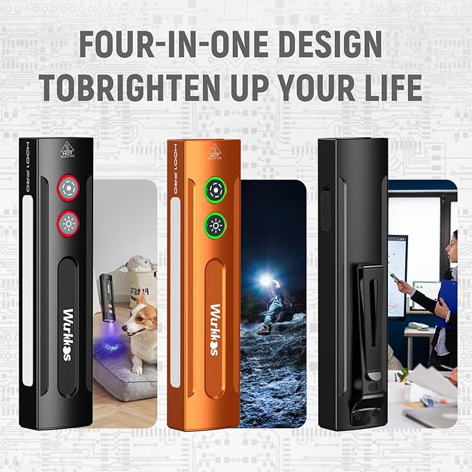 Wurkkos HD01PRO UV Flashlight with UV Light&White LED Combo,Led Flashlight 1200Lumens Flat Flashlight with RGB Light,Rechargeable EDC Flashlight,Pocket Light for Emergency,Pet Urine Detection(Orange)