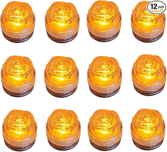 Bright LED Battery Operated Flameless Tea Light, Submersible Tea Candle Waterproof Decorations Underwater Vase Light for Party & Wedding, Pack of 12 (Orange)