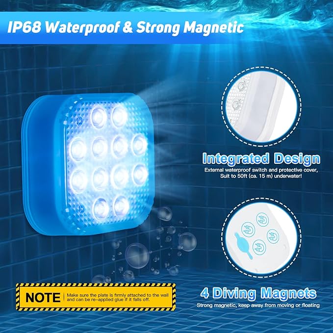 Pool Lights for Above Ground Pools Waterproof with Remote, Underwater Rechargeable 2600mAh Battery Magnetic 16 Color Changing Floating Submersible Pool Light for Inground Pool LED Lights Party Decor