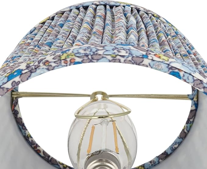 4" Top x 6" Bottom x 5 1/2" High x Print Cottage Core Lamp Shade Replacement Small Mini Blue Empire Round Floral Modern Fabric Leaf Shirred Pleated Pattern Clip On Candelabra - Springcrest