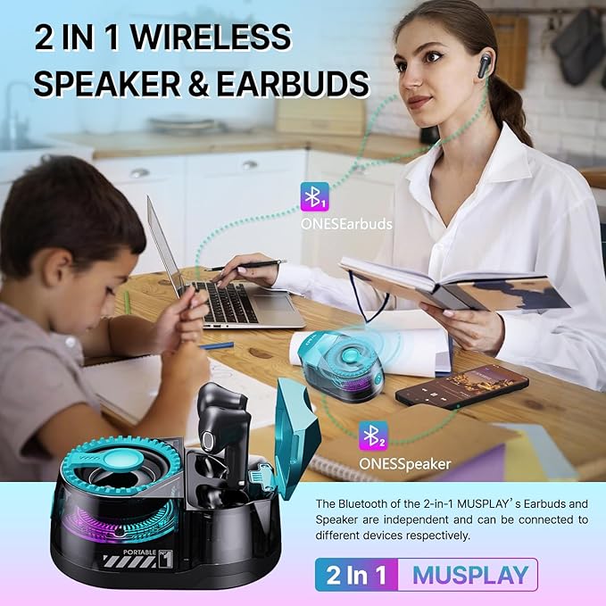 Magnetic Bluetooth Speaker with Wireless Earbuds, Portable Mini Speaker with RGB Lights, Bluetooth 5.4, Magnetic Mount, Pocket Size for Outdoor Sports (Blue)