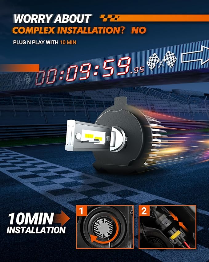 SEALIGHT H4/9003/HB2 Bulb, 30000LM 6500K White Light, 1:1 Design with 13000RPM Cooling Fan, IP67 Waterproof 60000+ Hours Lifspan Plug and Play, 2 Pack